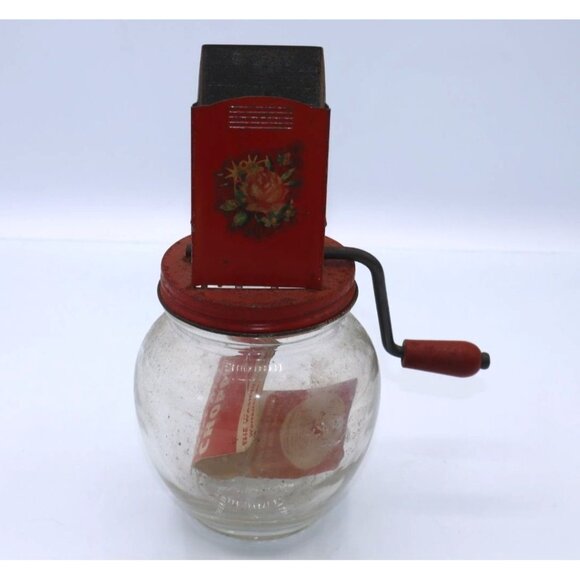Vintage Red-And-Glass Androck Nut Meat Chopper With Hand Crank - Picture 1 of 5